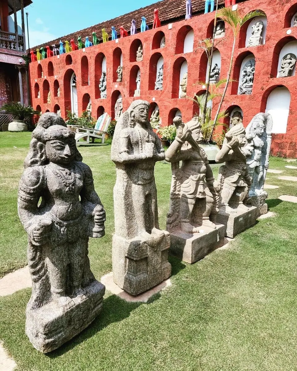 Stone guardian figures at the Heritage Arts gallery