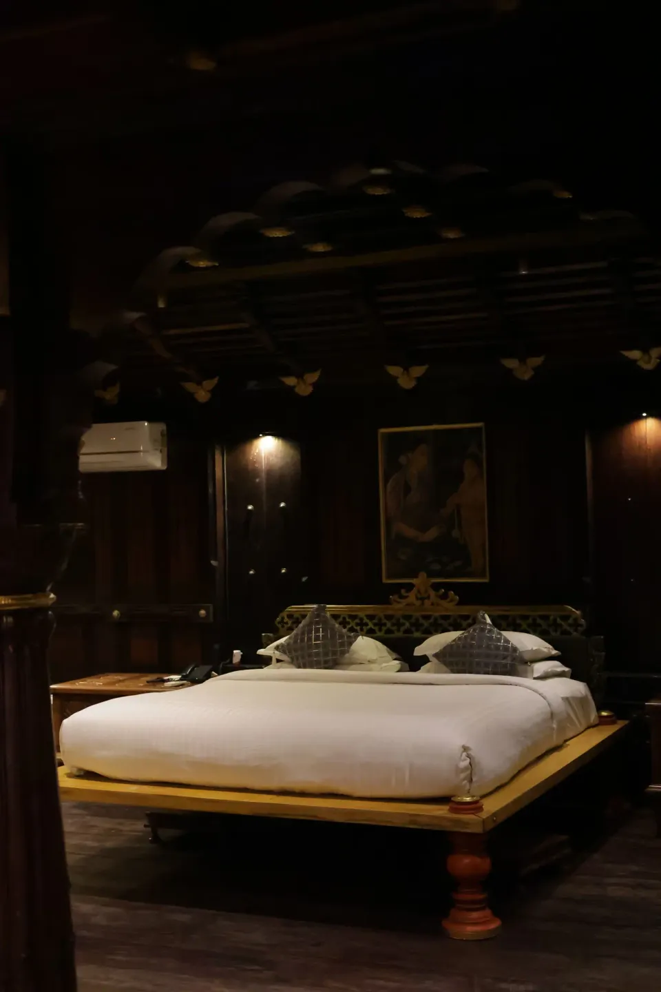 Heritage Wooden Platform Bed with Carved Headboard