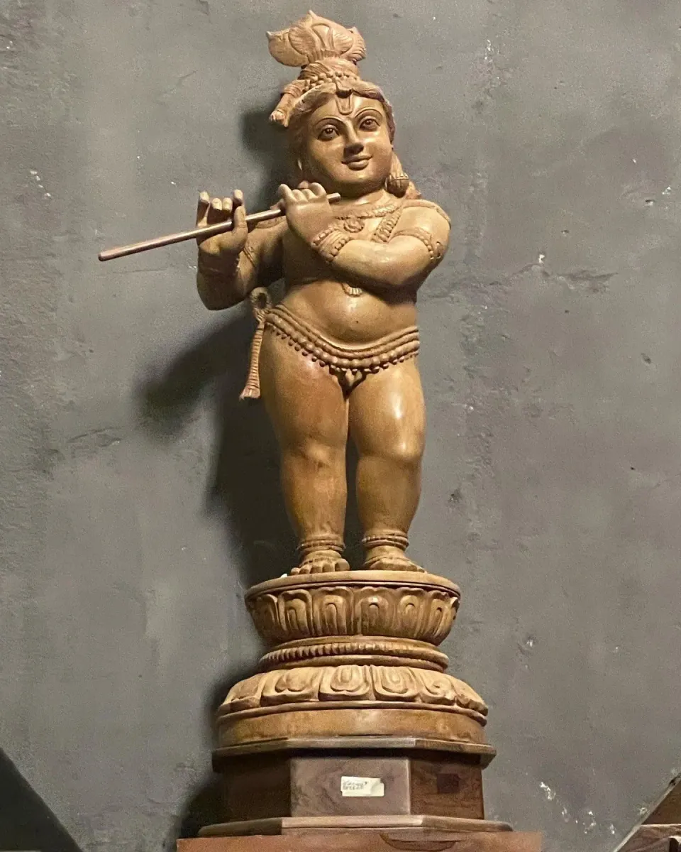 Carved Wooden Krishna Statue